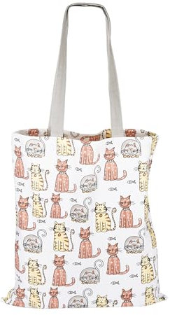 SPOTTED DOG GIFT COMPANY Tote Bag, Wiederverwendbare Einkaufstasche aus Canvas, Tragetasche Damen mit Langen Henkeln, Baumwolle, Faltbar mit Katzenmotiv, Geschenke für Katzenliebhaber 38 x 42 cm