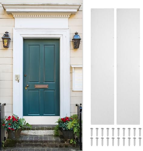 sourcing map 2pcs Door Kick Plate, 8 x 34 Inches Anodized Aluminum Kick Plate Door Plate, 1.5mm (1/16 Inch) Thickness, for Exterior Front Door or Back Door, Silver