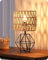 EDISHINE Tischlampe Wohnzimmer, Boho Tischleuchte mit gewebtem Papierseil-Schirm in Metallgitter-Optik, E14 Nachttischlampe Vintage für Schlafzimmer, 29 cm, inkl. 4W LED-Leuchtmittel, Schwarz