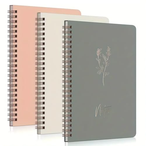 GYMSER A5-Notizbuch-Set, liniert, Spiralbindung, leichter und ästhetischer Stil für Studenten, Profis, dickes Papier, perfekt für Tagebuch, Notizen und Skizzieren, 3 Stück