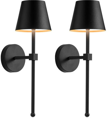 NEWSEE Battery Operated Wireless Wall Sconces Set of 2, 5200mAh Rechargeable LED Small Wall Lights,Dimmable Cordless Lamp for Wall Painting,Living Room,Bedroom, Hallway,Gifts,Night Light(Black)