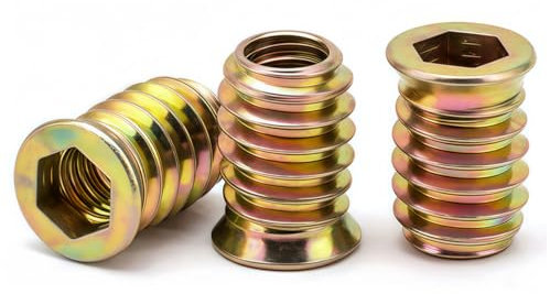 Drenky Threaded Inserts for Wood M8x15mm - 20Pcs Flanged Hex Socket Nut, Zinc Plated Carbon Steel Insert Nuts with Hex Drive Head (Wood Furniture Installation Hardware)