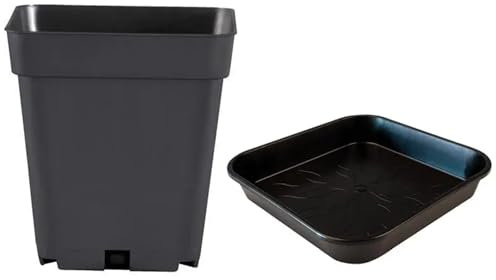 nito GROW EQUIPMENT Lot de 2 pots de fleurs carrés en plastique noir (18 l) avec pot et soucoupe de capacité de 14/18/25/30 litres