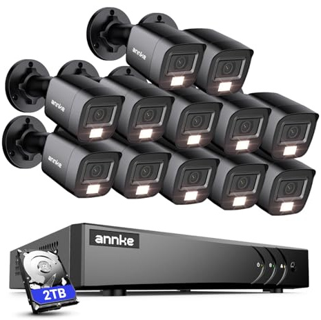 ANNKE 3K Lite 16 Kanal DVR mit 2TB Hard Drive, 12x 1080p Farb-Nachtsicht Außen-Sicherheitskamera-System mit intelligenter Personen- & Fahrzeugerkennung, E-Mail-Alarm mit Bildern, 24/7 Aufzeichnung