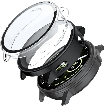 Fitudoos [2 Stück Harte PC Hülle mit Panzerglas Displayschutz Kompatibel mit Garmin Venu 4 45MM,Hochempfindliche Leichte Anti-Fall Schutzhülle, Rundum Schutzhülle - 1 Transparent+ 1 Schwarz