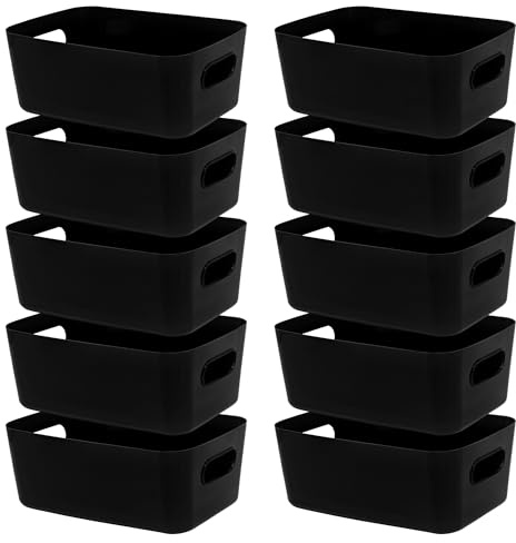 LYLIDIA 10 Stück Aufbewahrungsbox Kunststoff 30 cm Schwarz Aufbewahrungskorb Groß Korb Aufbewahrung Körbe Kunststoffbox Ordnungsbox für Badezimmer Küchenschrank Regal Organizer Boxen