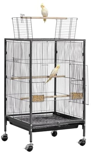 VEVOR Bird Cage, 18 x 18 x 30 inch, Open Flat Top, Wrought Iron Bird Flight Cage with Perches, Slide-Out Tray and Plastic Feeders, Casters, for Parrot, Blue Tit, Cockatiel, Canary, Budgerigar, Conure