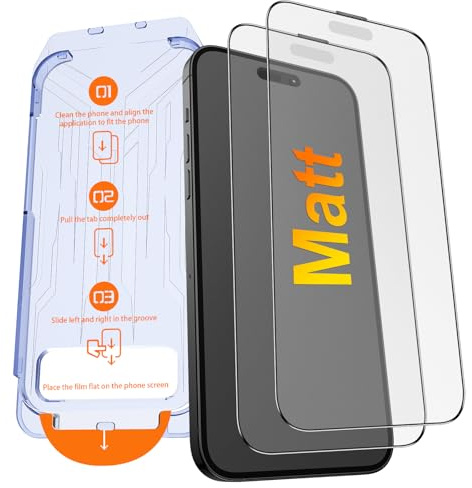 Kuteja Matt Panzerglas für iPhone 16 Pro [2 Stück], 9H Härte Full Screen Matte Schutzfolie, Automatische Staubentfernung Folie, Anti-Fingerabdruck, Blendschutz