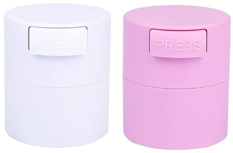 JUFYVO 2 Pcs Eyelash Glue Container Pink White Press Seal Organizer Eyelash Extension Adhesive Jar Portable Vacuum Lash Tank for Travel Home,7 * 8.2cm