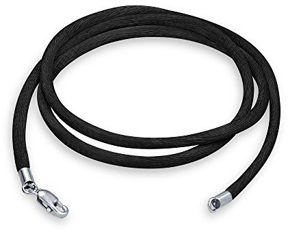 Bling Jewelry Black Satin Silk Necklace Pendant Cord For Women For Men Teen .925 Sterling Silver Lobster Claw Clasp 24 Inch