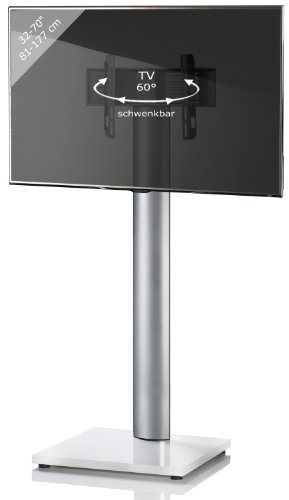 VCM TV Standfuß LED Ständer Fernseh Alu Glas Universal VESA Mobil Rollen Zwischenboden Weißlack Onu Maxi