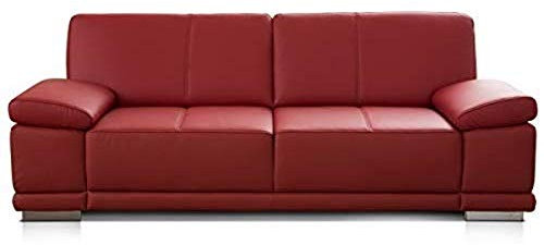 CAVADORE 2,5-Sitzer Sofa Corianne / Kleine Echtleder-Couch im modernen Design / Mit Armteilverstellung / 192 x 80 x 99 / Echtleder rot