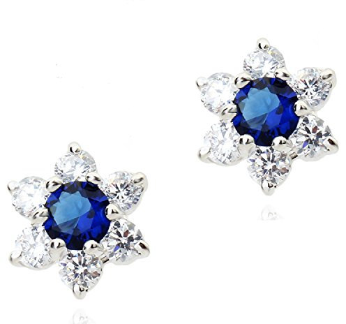 Crystalline Azuria Donna 18ct Placcato Oro Fiori Orecchini a Lobo con Zaffiro simulato Blu Cristalli di Zirconi