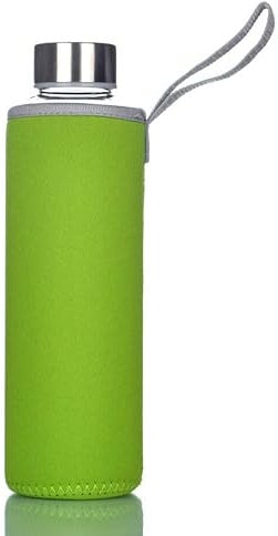 Trinkflasche aus Glas, Sportflasche to-go Glastrinkflasche (550 ml, Grün), Borosilikatglas, Wasserflasche Fahrradflasche Glasflasche Getränkeflasche und Deckel aus Edelstahl