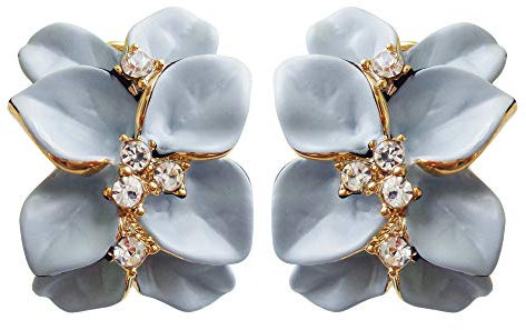 Navachi Ohrringe vergoldet 18 K Kristall Emaille Blätter Blume Omega, Metall, Kristall