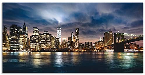 ARTland Wanddeko Wandbild Alu Verbundplatte für Innen & Outdoor Bild 150x75 cm Städte USA Amerika New York Skyline Nacht Manhattan Hudson River T0WB
