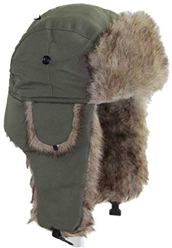 ASWER Trapper warme russische Trooper-Mütze, Winter, Skimütze, Damen, Herren, winddicht, Grün , Einheitsgröße