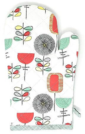 Vintage Style 100% Cotton Single Kitchen Oven Mitt Glove - Duck Egg Blue, Red (33 x 17cm)