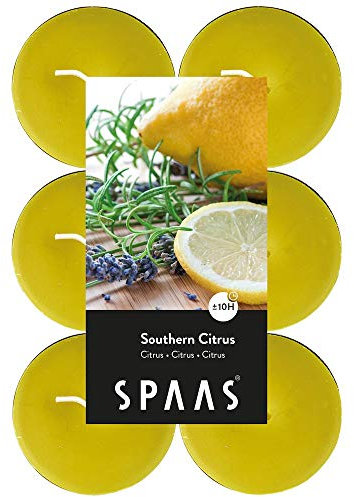 SPAAS 12 Maxi Teelichter, ± 10 Stunden - Southern Citrus, D 58 mm x H 24 mm, Herbst Gelb