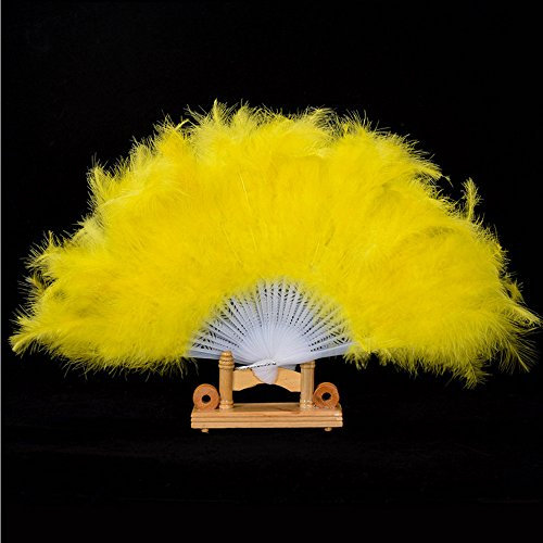 Lazzboy Feather Hand Folding Fans Showgirl Fancy Dance Elegant Plastic Costume Party Wedding Opera Decorations(Yellow,26cm)
