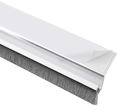 Gedotec Joint à brosse autocollant | 1 pièce brosse à bande pour porte de garage Joint de brosse de porte avec garniture épaisse | Longueur 1000 mm | Joint de porte en aluminium argenté