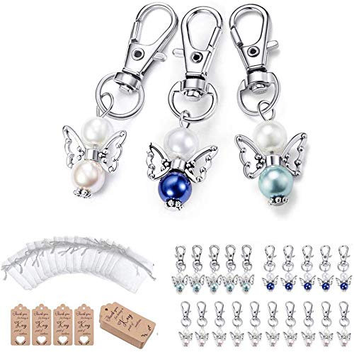 LinTimes Schutzengel Gastgeschenke Hochzeit 20 Stück Schlüsselanhänger Schutzengel + kardieren Dankeschön Geschenke + Organza Beutel Für Geburtstag Taufe Hochzeit Kommunion Party (Blau)