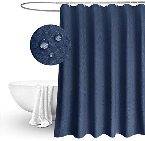 EurCross Blue Waffle Weave Shower Curtain 180 x 210cm Long, Water Repellent Mold free Heavy Weighted Fabric Bathroom Shower Curtains fit Home Hotel Decoration 1.8 x 2.1m Drop