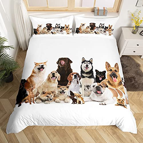Loussiesd Kinder Bettwäsche Set Hund Muster Microfaser Bettbezug Set für Jungen Mädchen Tier Haustiere Himmel Qualität Betten Set inkl.1 Bettbezug 135x200 cm und 1 Kissenbezüge 80x80 cm