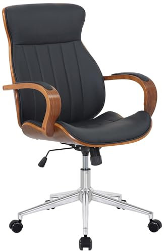 CLP Bürostuhl Melilla Kunstleder I Ergonomischer Stuhl I Komfortables Sitzen I 360 Drehfunktion, Wippfunktion I Für Arbeit Und Home-Office, Farbe:walnuss/schwarz