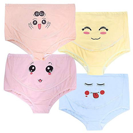 4 Pezzi Mutandine Premaman da Donna, Biancheria Intima di Cotone a Vita Alta da Donna Mutandine Regolabili da Cartone Animato Slip Intimo di maternità(XL-#1)