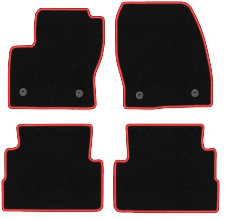 Velours-Fußmatten passend für Ford Kuga MK2 2012-2019, Schwarz-Rot, CARLUX | passend für SUV; Velours-Teppich (Polypropylen), ca. 6,5 mm; rutschfest, runde Befestigungen (Typ FC)