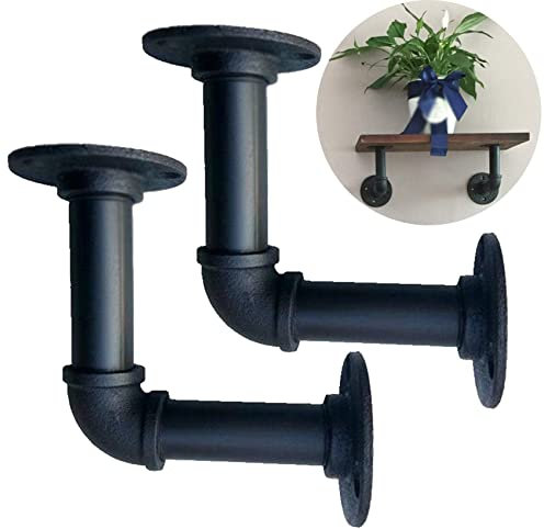 Industrie Retro Regalhalterung,Vintage Regalhalter Eisen Rohr Wandregal Halterung,Regalunterstützung Regalhalterung,für Wandregal Badregal Weinregal Bücherregal Warehalter(2 Stück) (13x25cm)