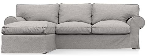 comfortly IKEA 2-Sitzer-Sofa mit Chaiselongue, rechts/links, Ersatzbezug, handgefertigt, kompatibel mit EKTORP-Ecksofa, nur Bezüge (Leinenmischung, Graubeige)