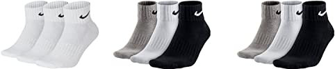NIKE 9 Paar Socken One Quater Socks Herren Damen Kurze Socke Knöchelhoch, Farbcode + Farbe:A24 3 Paar weiss 6 Paar bunt, Größe:42-46