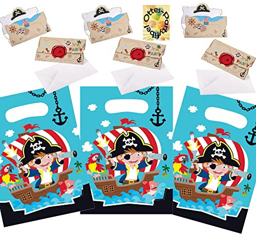 HHO Seeräuber-Piraten-Party-Set Erweiterung für 8 Gäste Einladungen und Mitgebseltüten