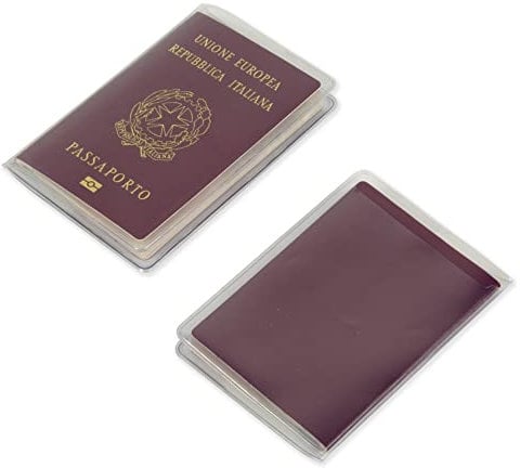 Custodie Passaporto Trasparente, 2 pezzi, in Robusto PVC, con Tasca nel Retro - Made in Italy