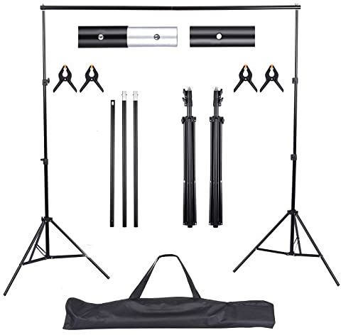 UNIDEAL Supporto Fondale Fotografico Regolabile 2x2m, Supporto di Fondale Fotografico, Alto Sfondo Regolabile Staffa, kit di supporto per sfondo con 4 Morsetti di Sfondo, Borsa per Fotografia.