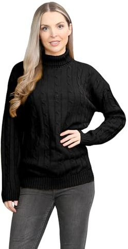 janisramone® Polo High Neck Jumpers for Women UK, Ladies Cable Knitted Jumper, Long Sleeve Pullover Casual Turtle Neck Tops for Women, Winter Casual Women s Jumpers, Size 8-26 Black