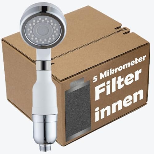 Ucha Raws 5-Mikron Genauigkeit Duschkopf mit Filter Erneuerbare Duschbrause Nicht-Einweg-Patrone Echte Filtration für Hartwasser-Chlor Universal G1/2 Handduschkopf Schlauch nicht enthalten (001)