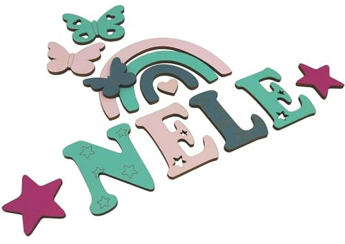 Holzbuchstaben I Türbuchstaben, Buchstaben personalisiert I Kinderzimmer I Deko Kinderzimmertür Dekoration I Geburtsgeschenk Taufgeschenk I Taufe Geburt Geschenk Jungen Mädchen (Farbmuster NELE 7cm)