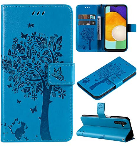 VEEMOS Handyhülle für Samsung Galaxy A04S / A13 5G Hülle Klappbar Katze-Baum mit Kartenfach Klapphülle Schutzhülle Handy Tasche Leder Book Flip Case Cover Handytasche Damen -