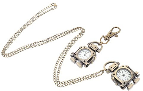 Hemobllo Roboter Uhr Schlüsselanhänger Mit Taschenuhr Anhänger Retro Schlüsselanhänger Vintage Schlüsselring in Roboterform Halskette Uhr Set