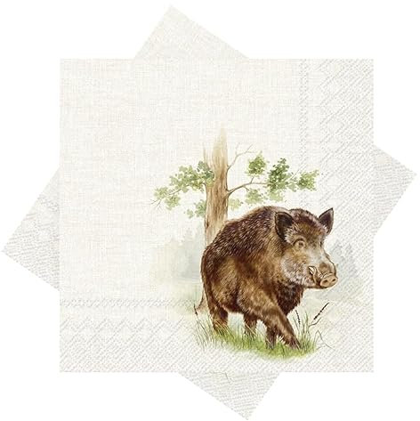 ZauberDeko Servietten Wildschwein Herbst Jäger Wildessen Tischdeko Deko 33 x 33 cm 20er Pack