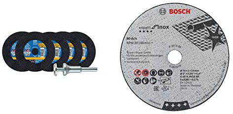 PFERD 69198288 Kit de démarrage 6 pièces & Bosch Accessories 5 disques à tronçonner Expert for Inox (pour acier inoxydable, 76 x 10 x 1 mm, accessoires meuleuse angulaire)
