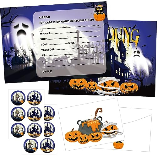 36 Stück Halloween Einladungskarten, Halloween Grußkarten, Grusel Party Einladungen Karten mit Umschlägen und Aufklebern, Kinder Geburtstag Einladung, Einladungskarten für Halloween Grusel Party (B)