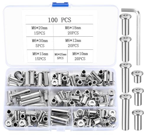 Écrou à douille M6, Lot de 100 Écrous à Douille, Écrous Hexagonaux Intérieurs, Écrous à Six Pans pour Assemblage de Meubles, Canapés, Acier Nickelé (M6)