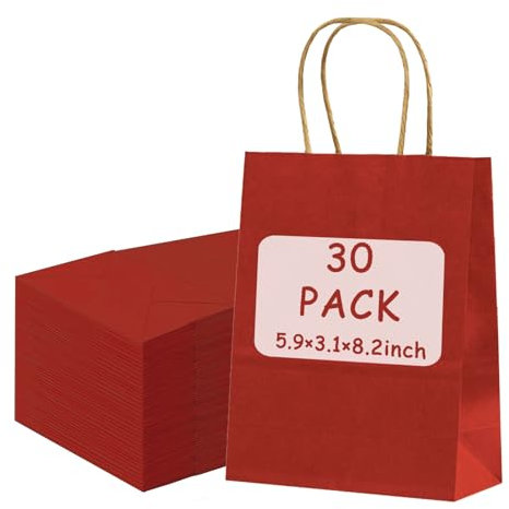 30 Stück Papiertüten Weinrot mit Henkel Geschenktüten Klein mit Henkel,Papiertüten 15X8X21cm,Henkeltüten Papier Papiertüten Weihnachten Tüten Papier für Hochzeitsfeier,Einkaufstüten und Geburtstags