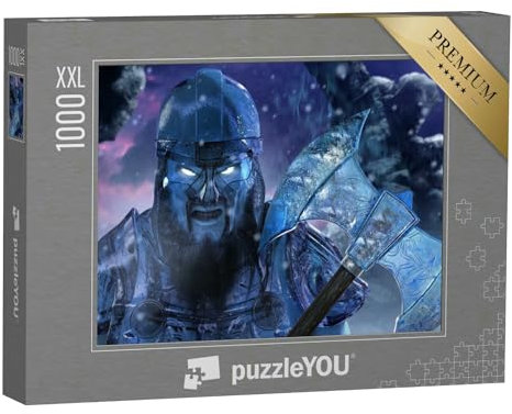 Puzzle 1000 Teile XXL „Digitale Kunst: Wikinger Halbgott mit Axt in eisig verschneiten Bergen“ – aus der Puzzle-Kollektion Fantasy