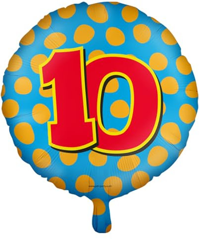 Folienballons * Zahlen 1-100 * als Deko für Kindergeburtstag, Geburtstag und Party | Ø46cm, für Luft + Helium | Happy Birthday Luftballons Ballons, Edition: 10. Geburtstag