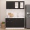 Homgoday Küchenmodule, 140 cm, 4-teiliges Küchenmöbel-Set, Spanplatten, Schwarz, Hängeschrank, Schubladen-Unterschrank, Glas-Hängeschrank, Waschbeckenunterschrank